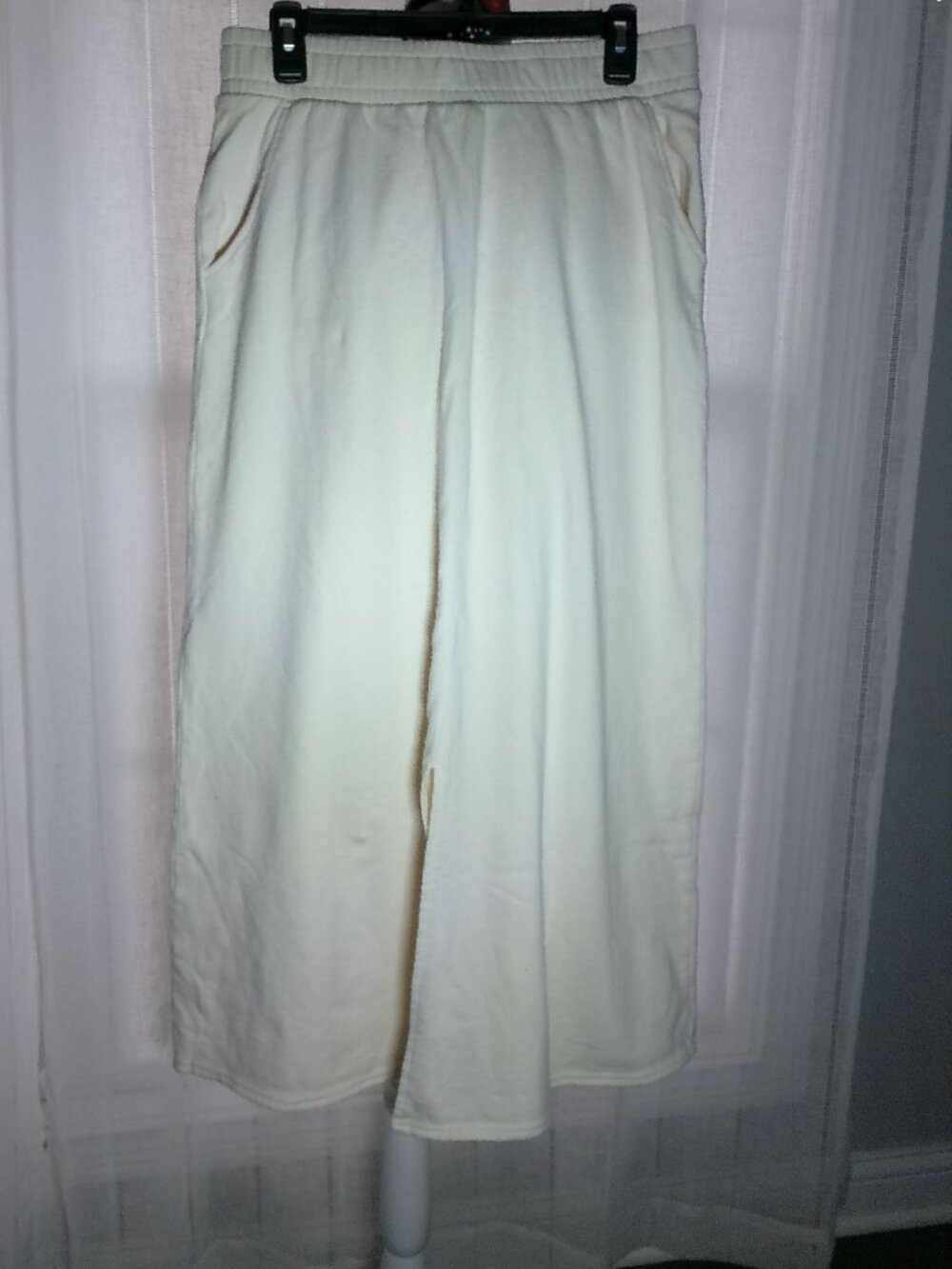PEACE LOVE WORLD NWOT Elastic Waist Cream Midi Skirt w/Pockets & Front Slit S